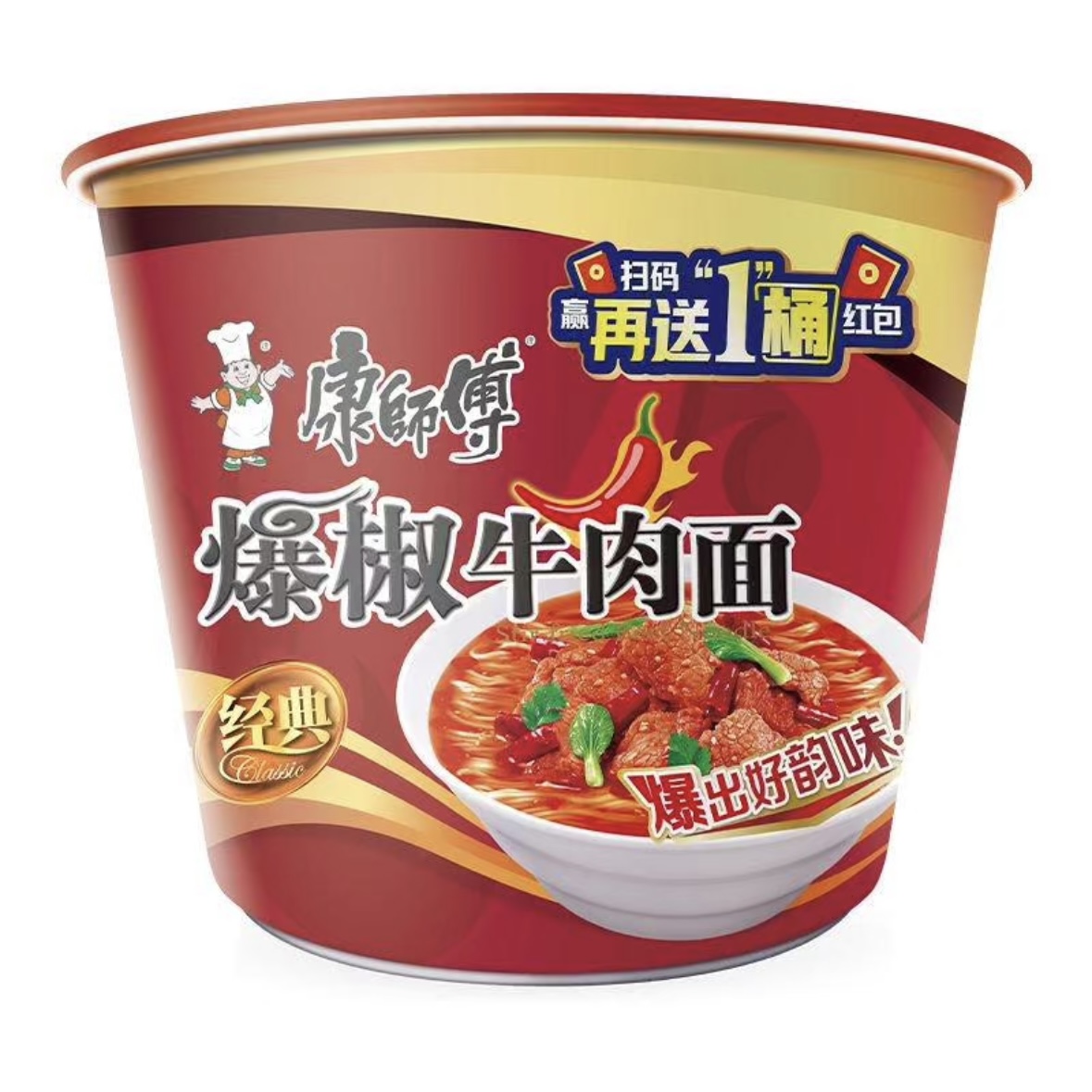 康师傅爆椒牛肉面108/桶